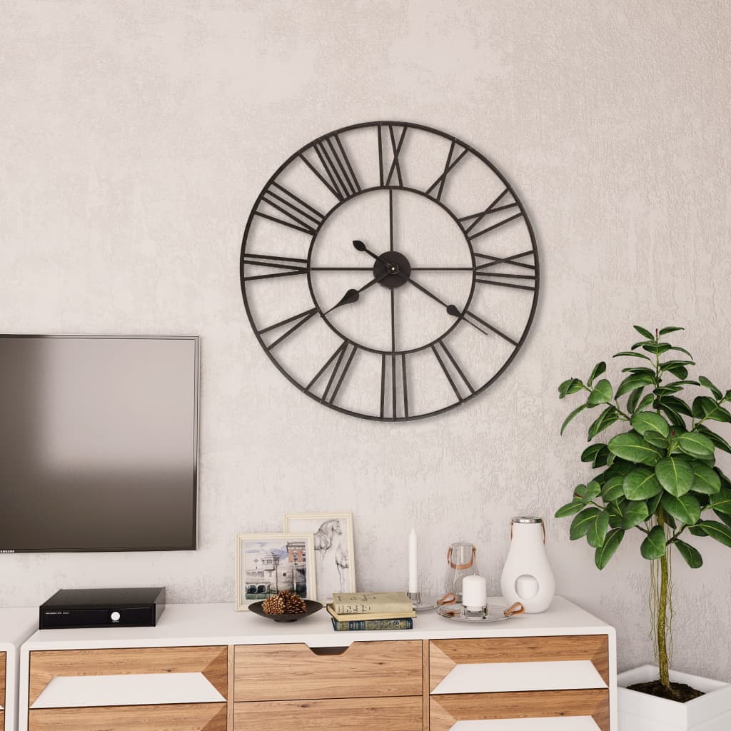 Veggklokke vintage med kvarts-urverk 80 cm XXL metallfarget