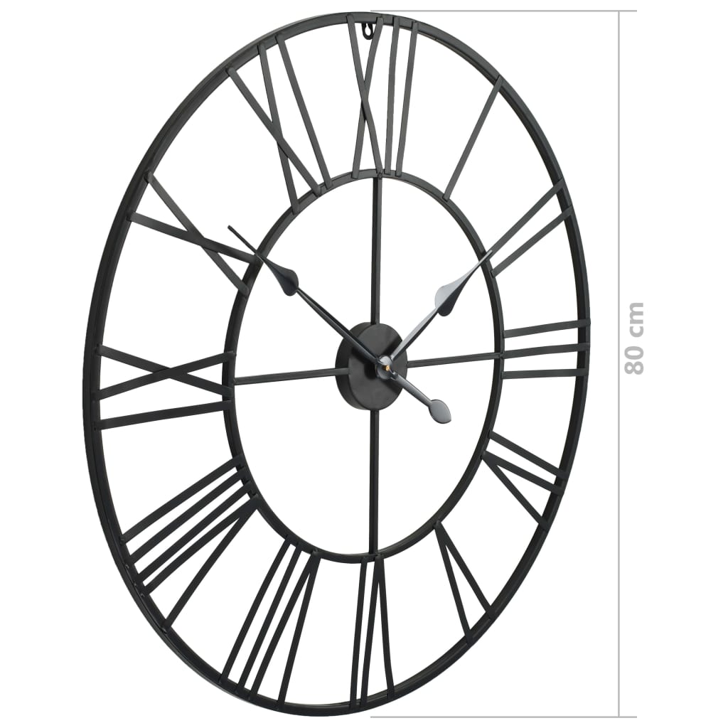 Veggklokke vintage med kvarts-urverk 80 cm XXL metallfarget