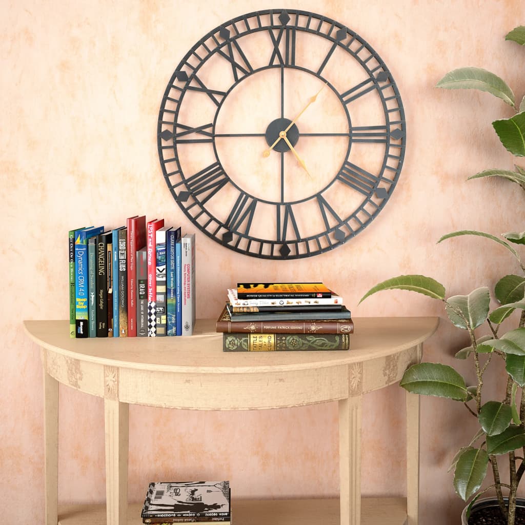 Veggklokke vintage med kvartsurverk 60 cm metall