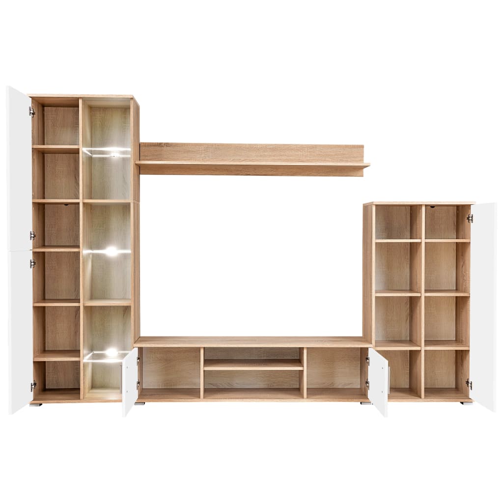 TV-Møbel Sonoma Eik TV-veggenhet med LED-lys og Hvit