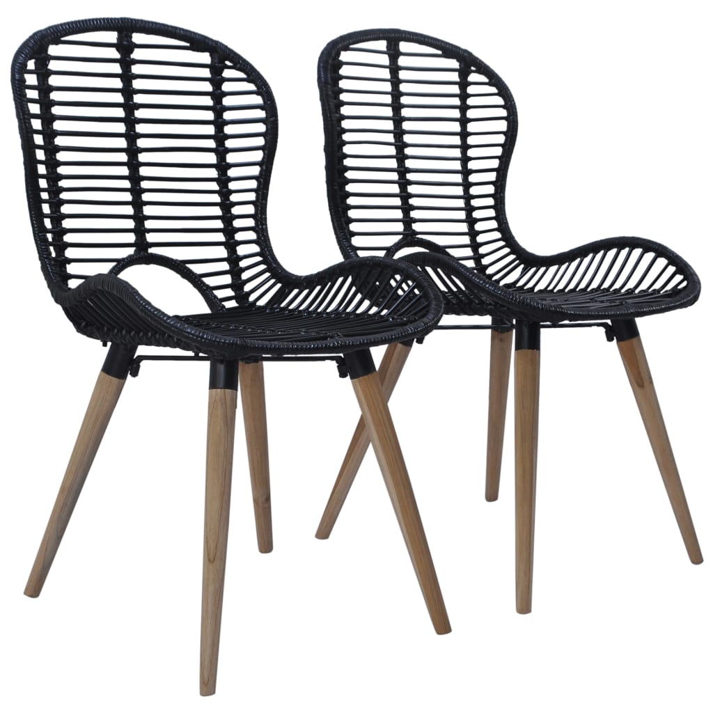 Spisestoler 2 stk svart naturell rotting