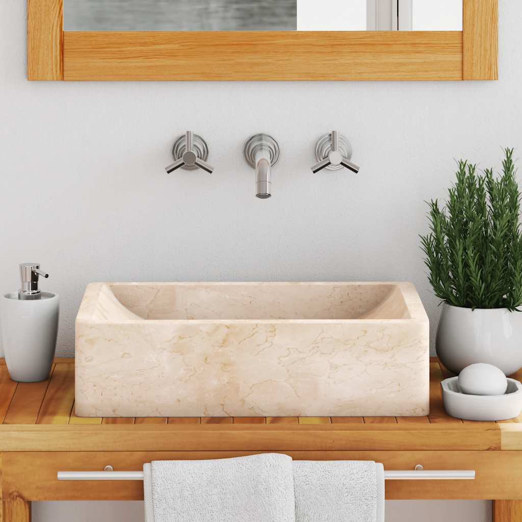 Baderomsvask 45x30x12 cm marmor Høyglans krem