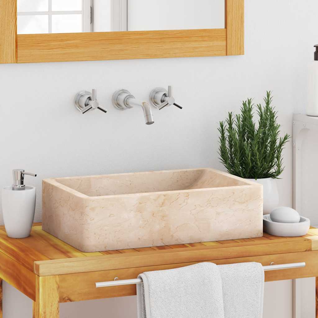 Baderomsvask 45x30x12 cm marmor Høyglans krem