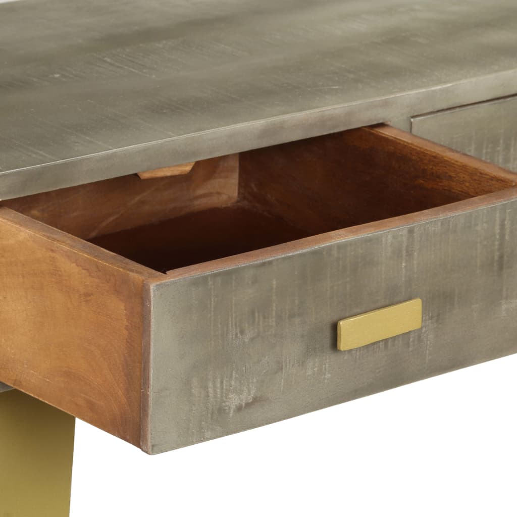 Avlastningsbord Konsollbord Tre heltre mango Grå med messing 110x35x76 cm