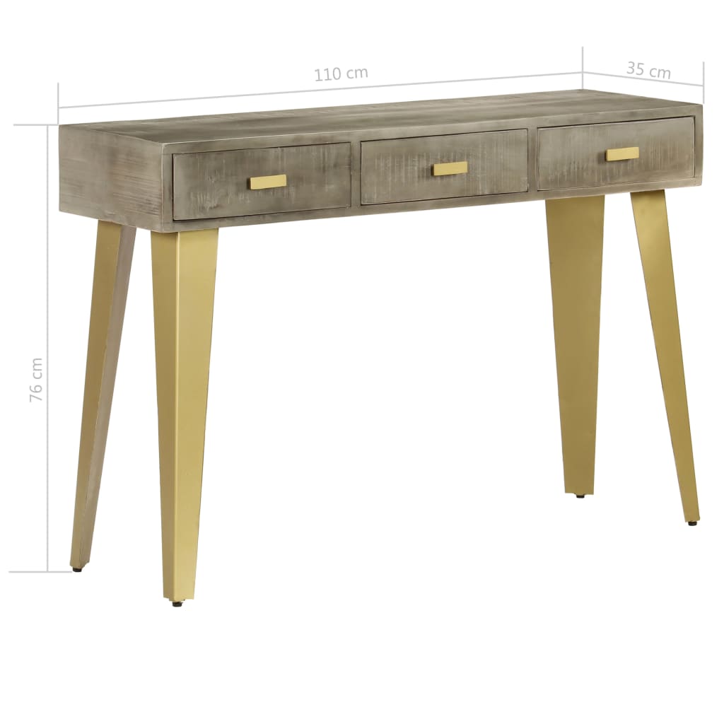 Avlastningsbord Konsollbord Tre heltre mango Grå med messing 110x35x76 cm