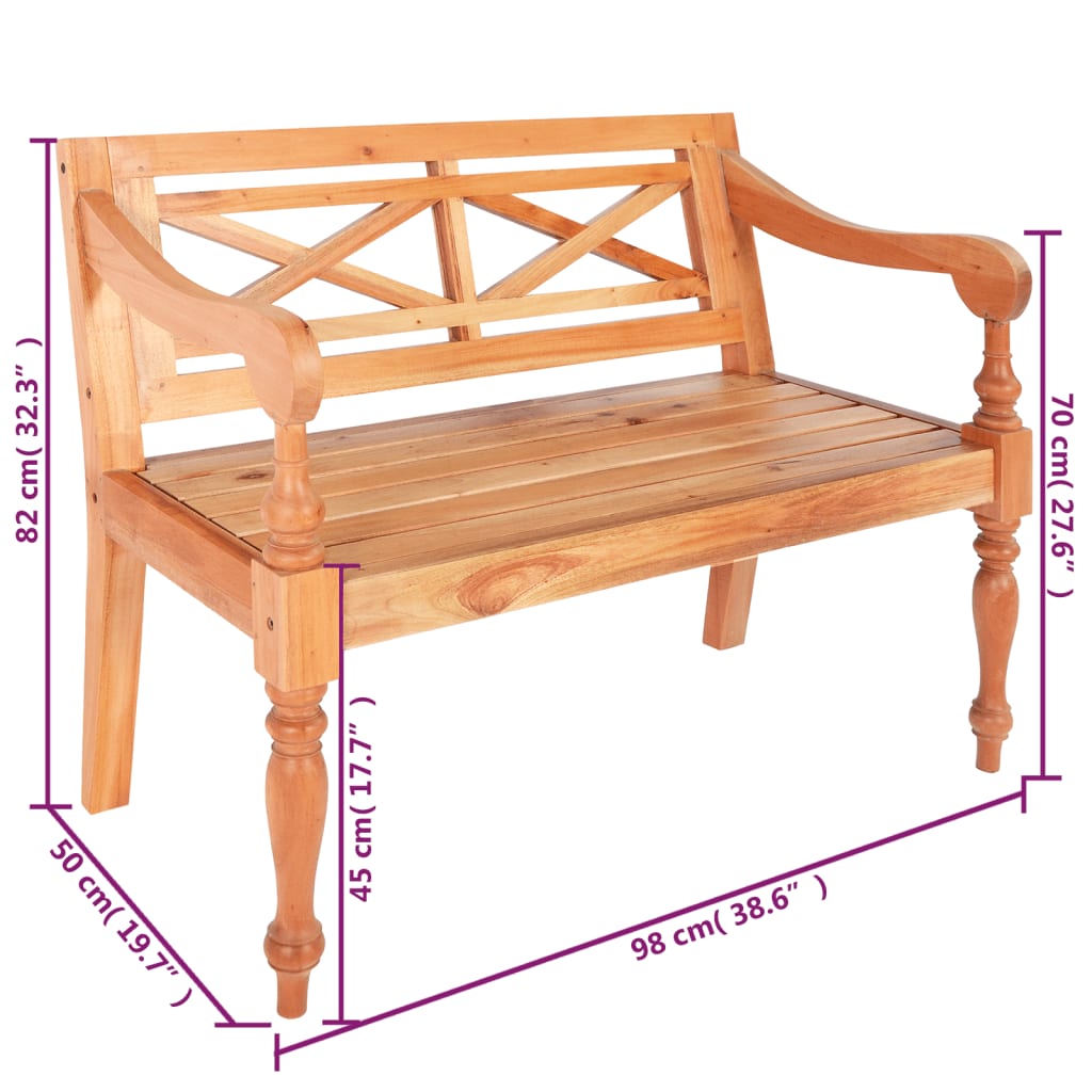 Hagebenk Tre Bataviabenk 98 cm heltre mahogni lysebrun