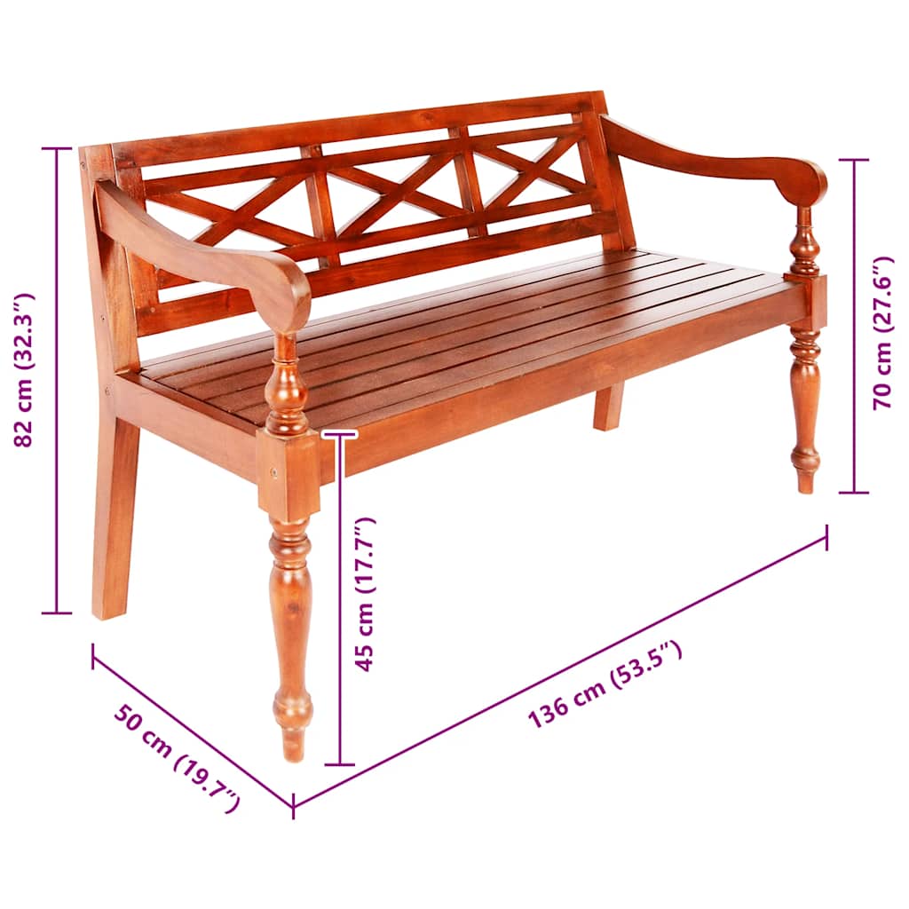 Hagebenk Tre Bataviabenk 136 cm heltre mahogni mørkebrun