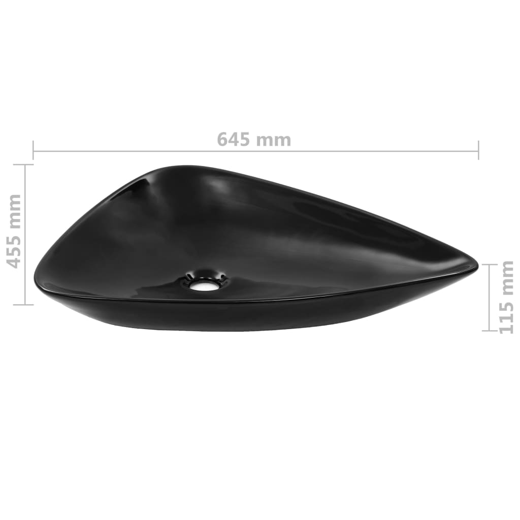 Baderomsvask keramisk triangulær Svart 645x455x115 mm