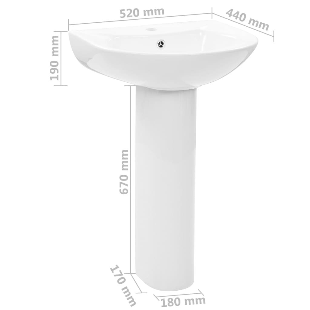 Baderomsvask frittstående sokkel keramisk Hvit 520x440x190 mm
