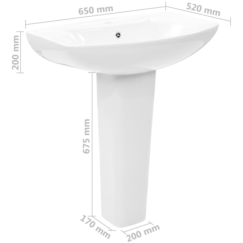 Baderomsvask frittstående sokkel keramisk Hvit 650x520x200 mm