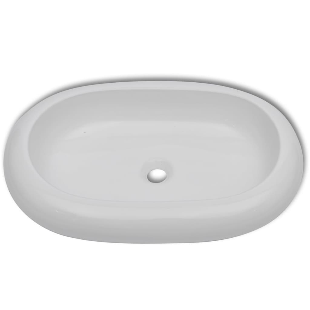 Baderomsvask Hvit med kran keramisk oval