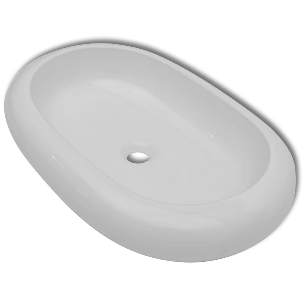 Baderomsvask Hvit med kran keramisk oval