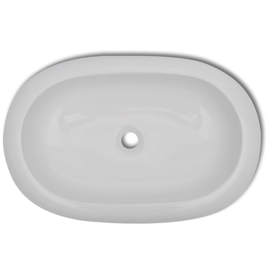 Baderomsvask Hvit med kran keramisk oval