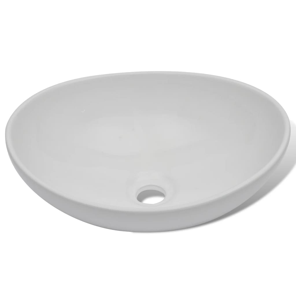 Baderomsvask Hvit med kran keramisk oval