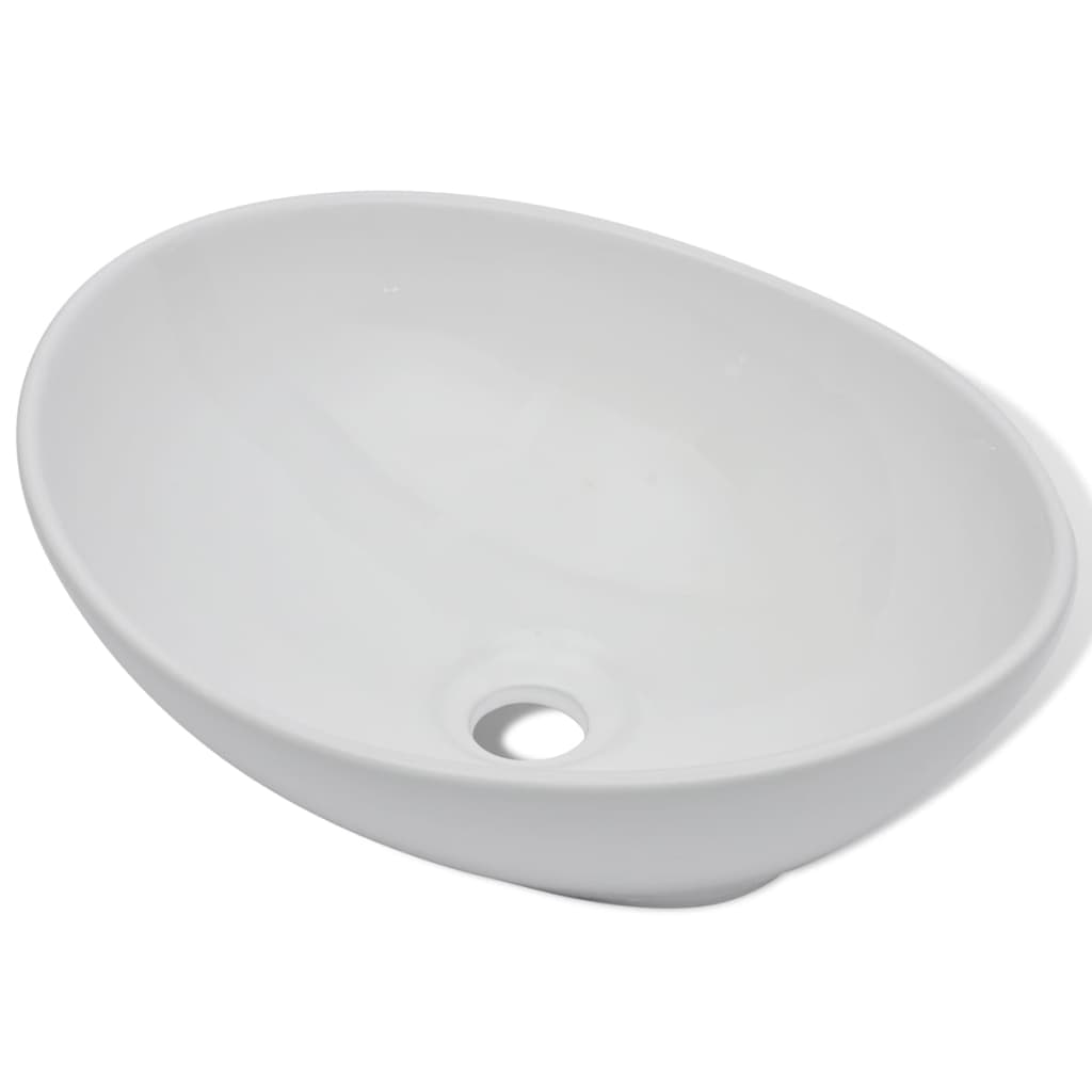 Baderomsvask Hvit med kran keramisk oval
