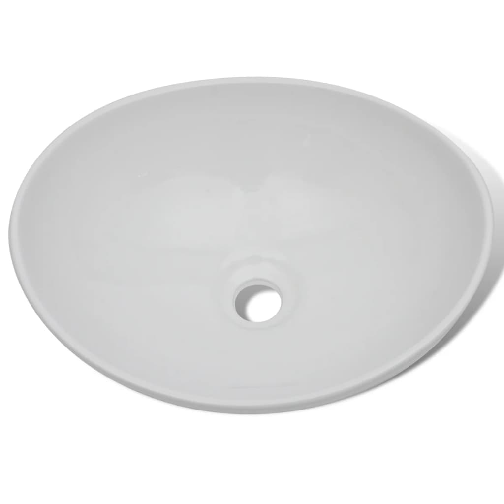Baderomsvask Hvit med kran keramisk oval