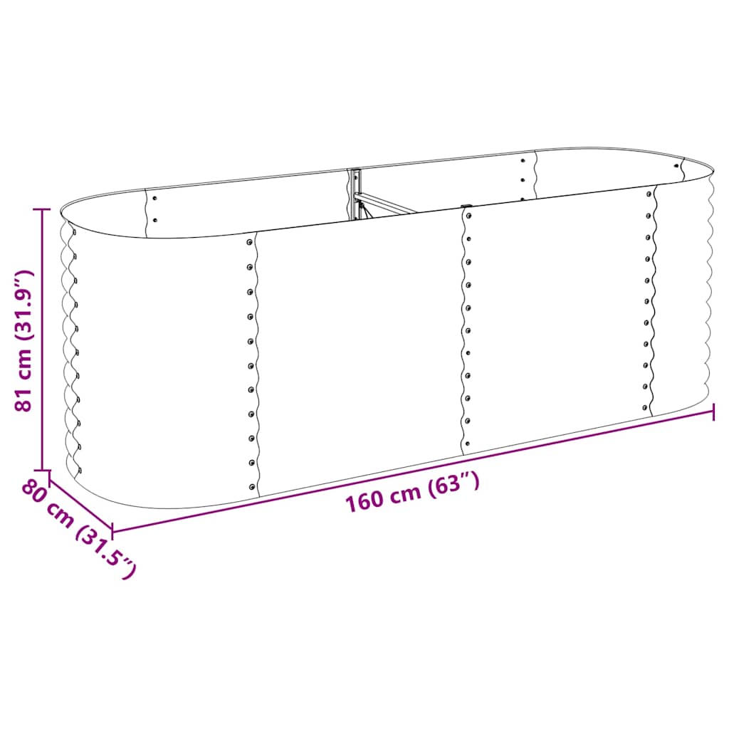 Høybed 240x80x81 cm galvanisert stål sølv