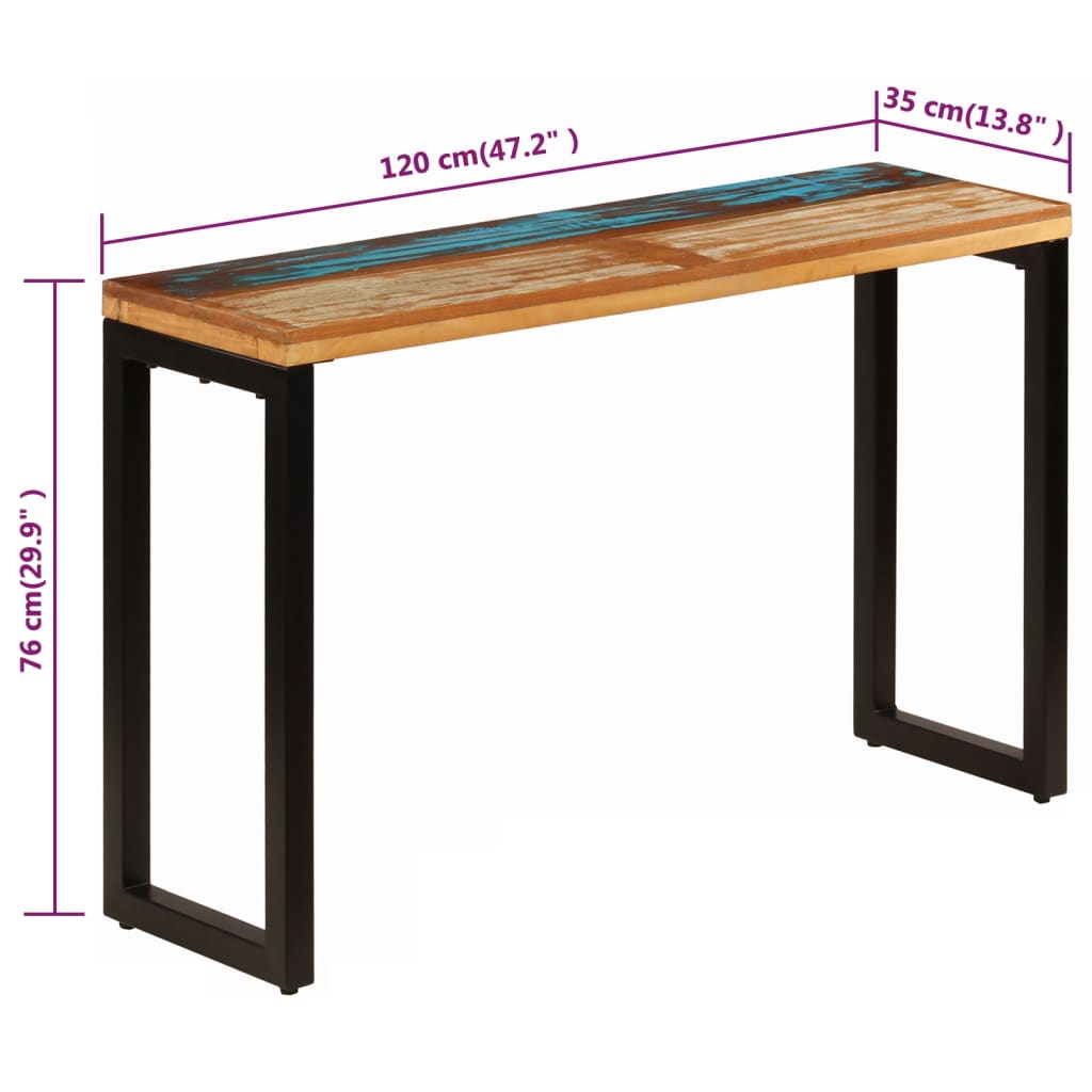 Avlastningsbord Konsollbord Tre 120x35x76 cm gjenvunnet heltre og stål