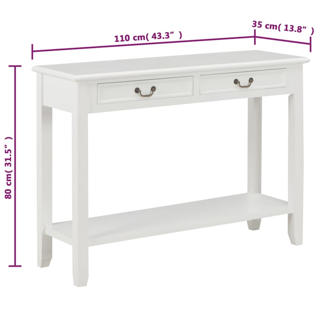 Avlastningsbord Konsollbord Hvit 110x35x80 cm tre