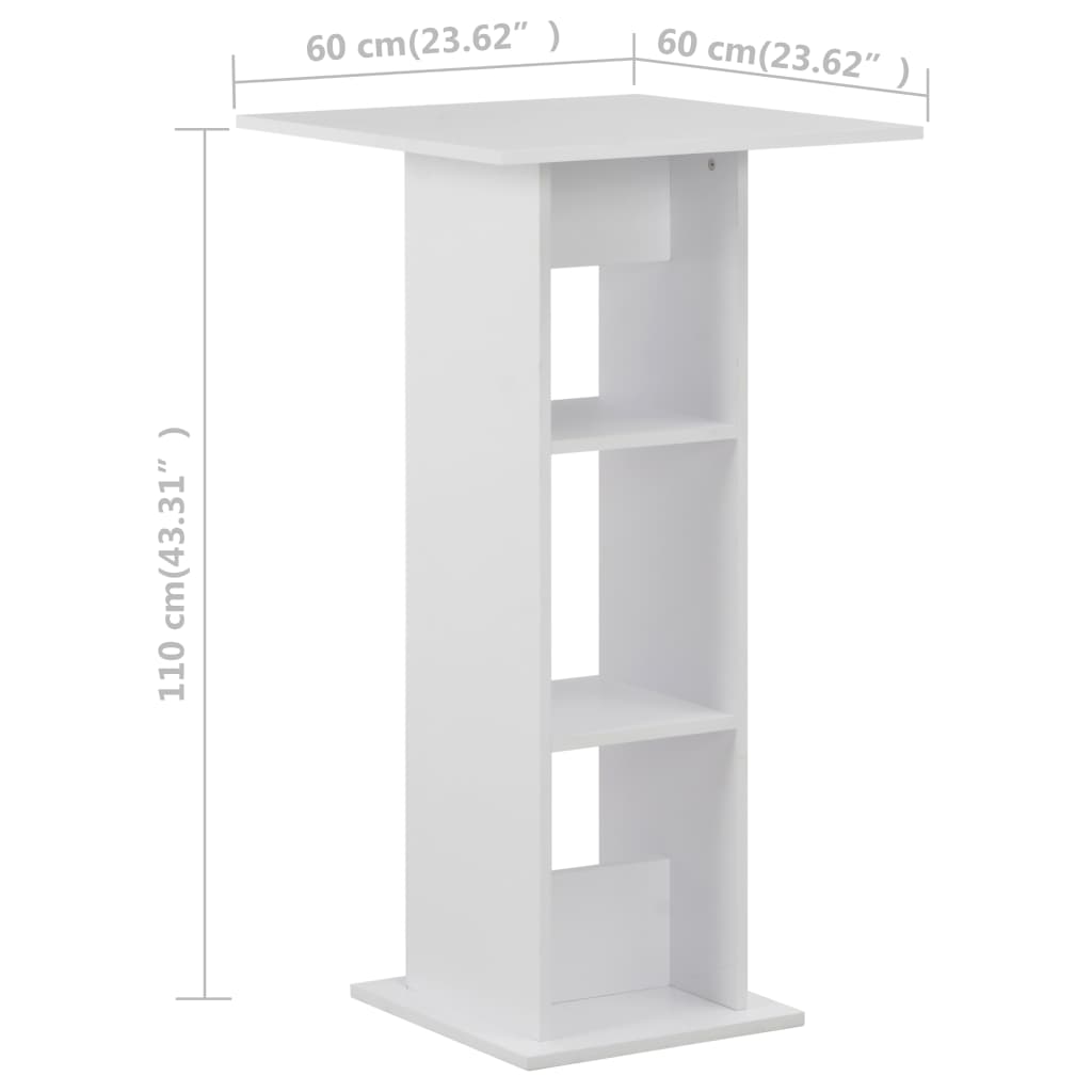 Barbord hvit 60x60x110 cm