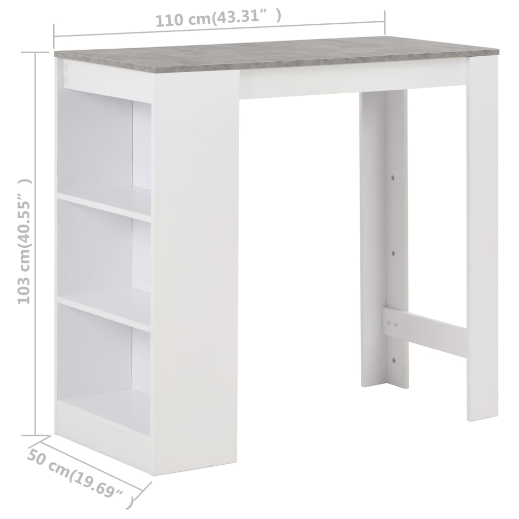 Barbord med hylle hvit 110x50x103 cm
