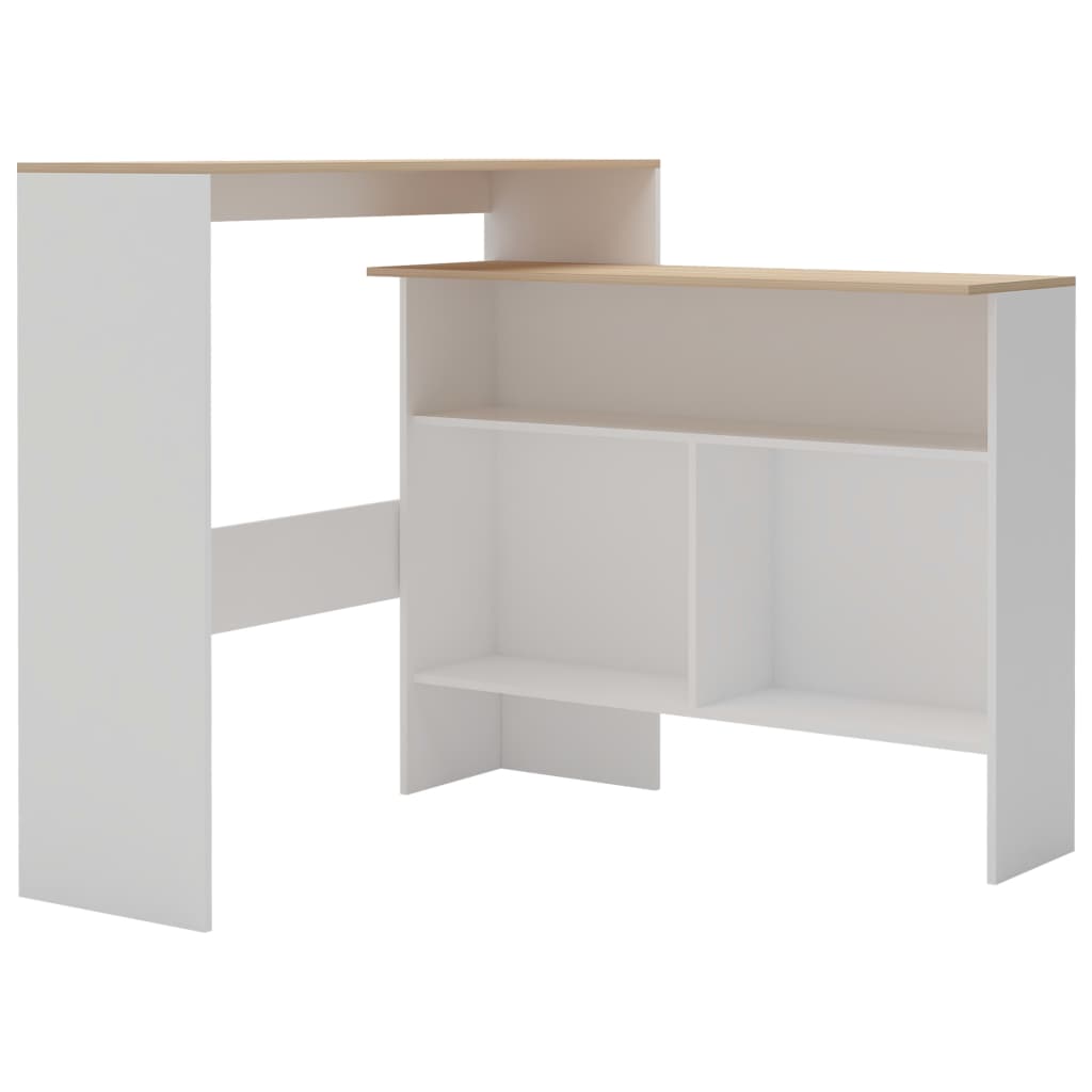 Barbord med 2 bordplater hvit og eik 130x40x120 cm