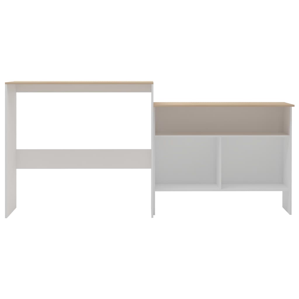 Barbord med 2 bordplater hvit og eik 130x40x120 cm