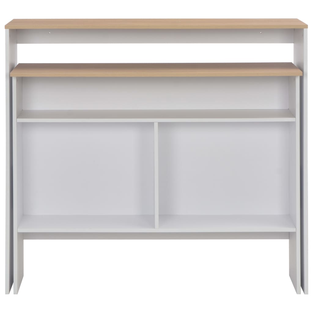 Barbord med 2 bordplater hvit og eik 130x40x120 cm