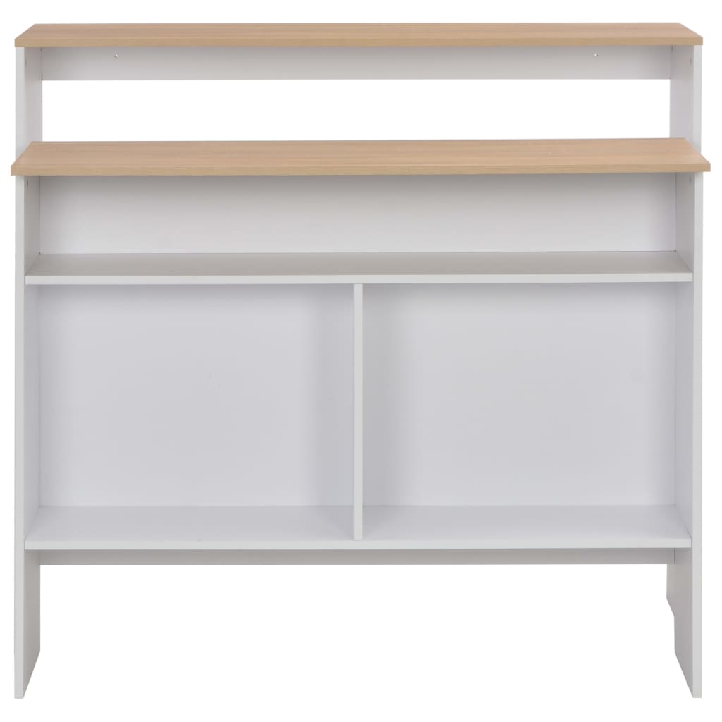 Barbord med 2 bordplater hvit og eik 130x40x120 cm