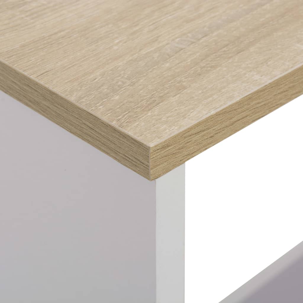 Barbord med 2 bordplater hvit og eik 130x40x120 cm