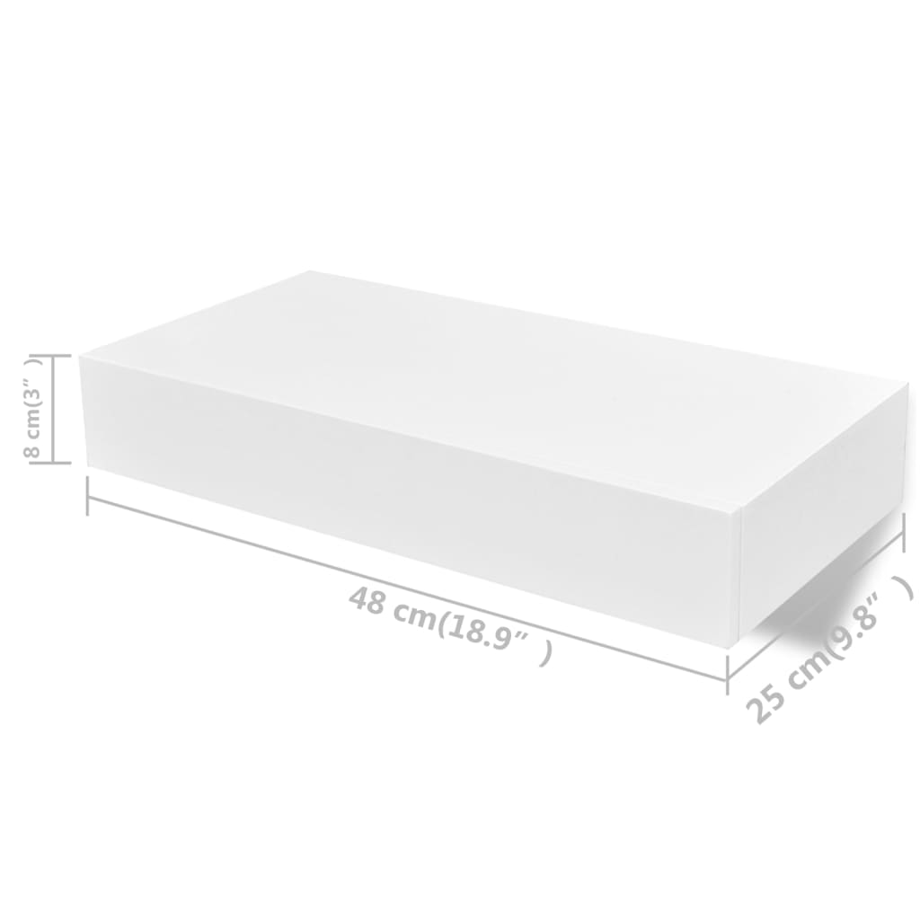 Vegghylle Hvit med skuff 2 stk 48 cm