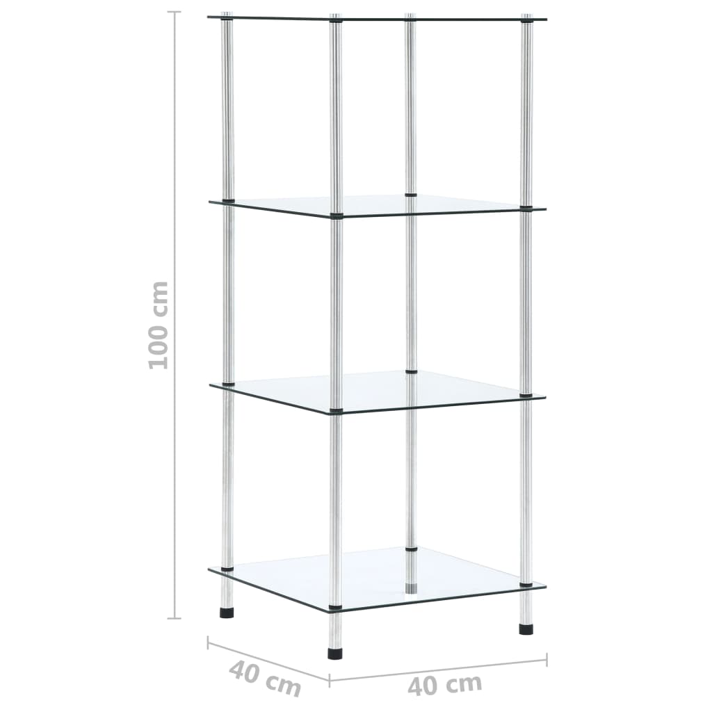 Bokhylle DIV. 4 etasjer gjennomsiktig 40x40x100 cm herdet glass