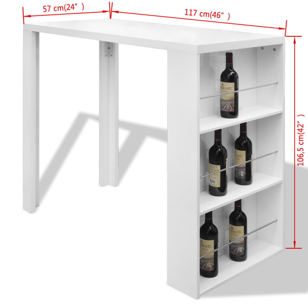 Barbord MDF med vinstativ høyglans hvit