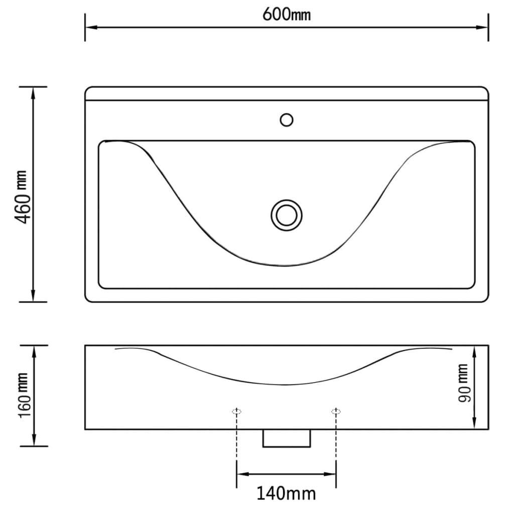 Baderomsvask Luksus keramisk 60x46cm Svart