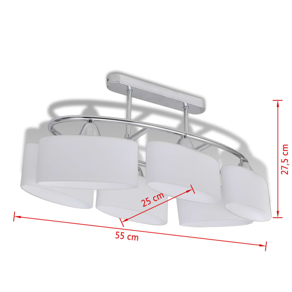Taklampe med ellipsoide glasskjermer for 6 E14-lyspærer
