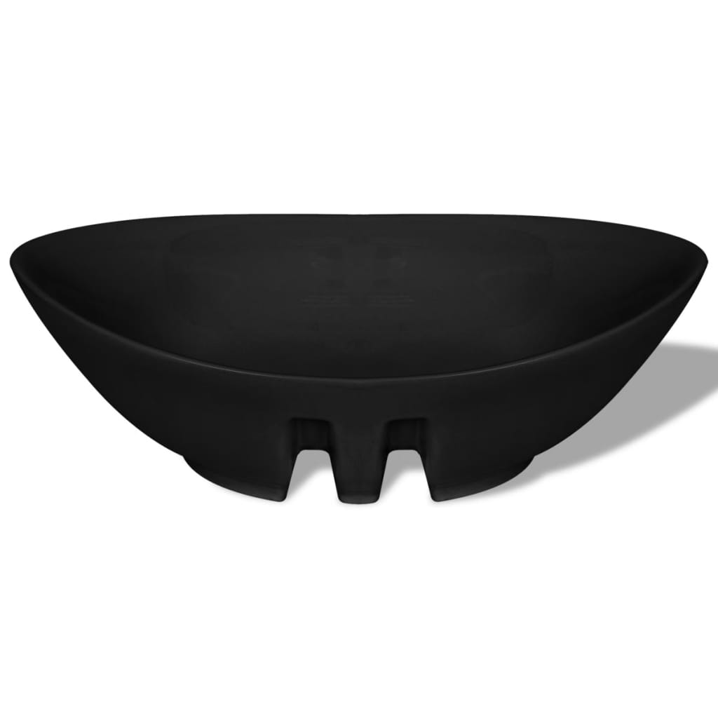 Baderomsvask Svart Luksus Keramisk Vask Oval med Overløp 59 x 38,5 cm