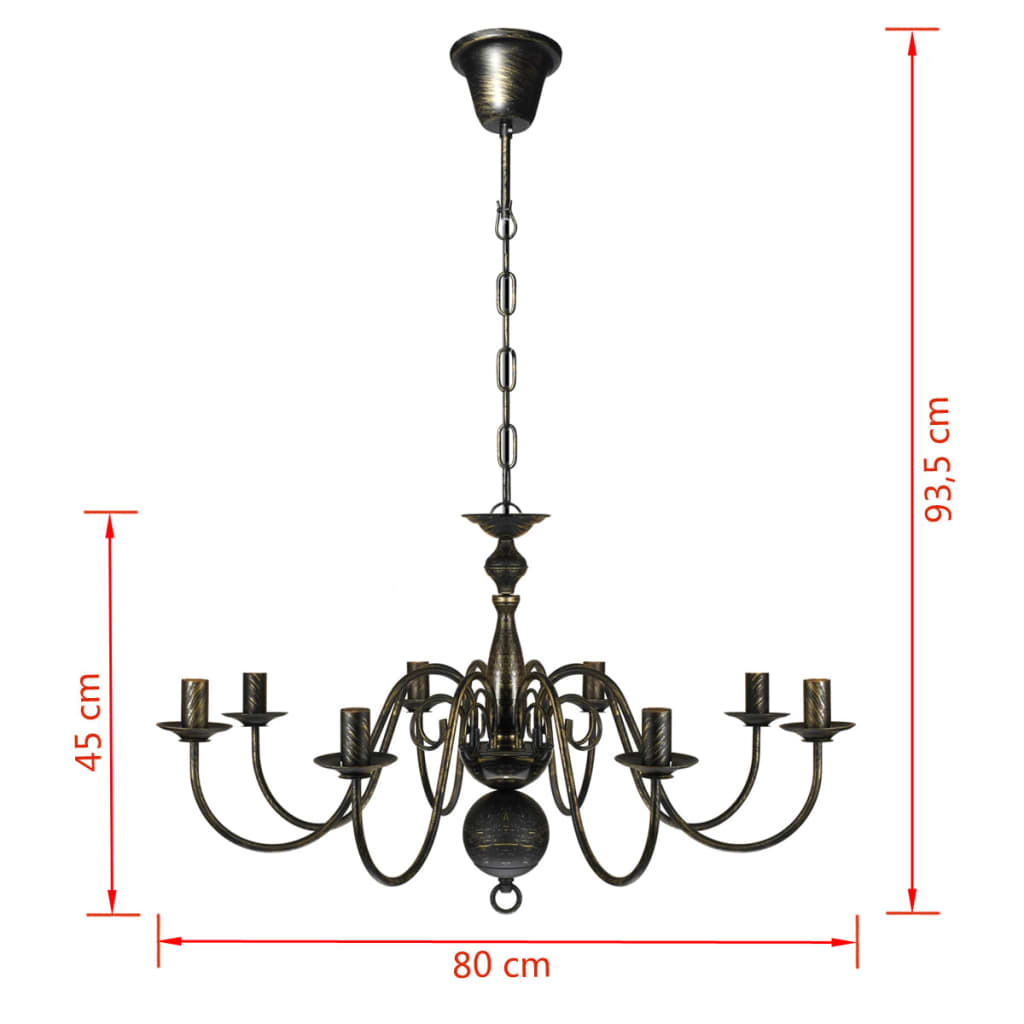 Taklampe Lysekrone metall antikk Svart 8 x E14 lyspærer