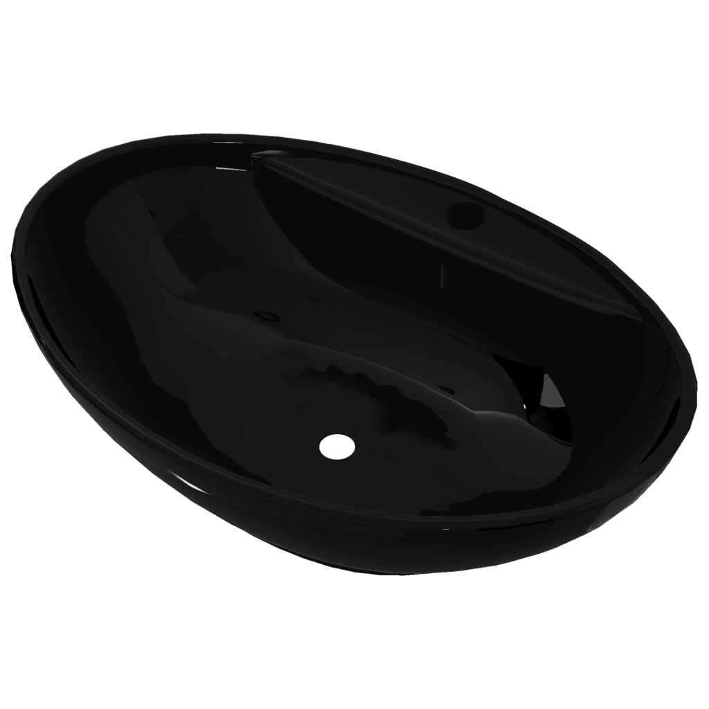 Baderomservant Keramisk oval servantbatterihull/overløpshull, svart