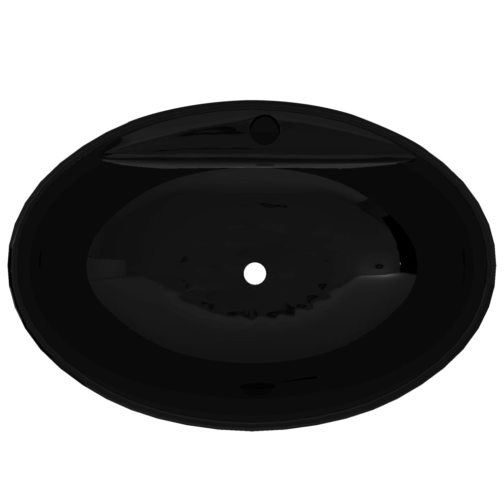 Baderomservant Keramisk oval servantbatterihull/overløpshull, svart