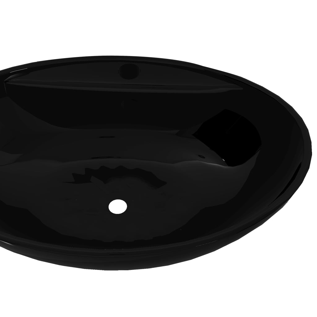Baderomservant Keramisk oval servantbatterihull/overløpshull, svart