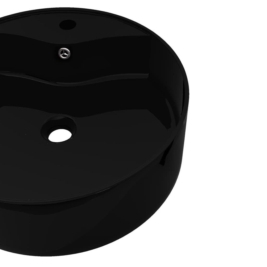 Baderomsvask Keramisk rund servantbatterihull/overløpshull, Svart