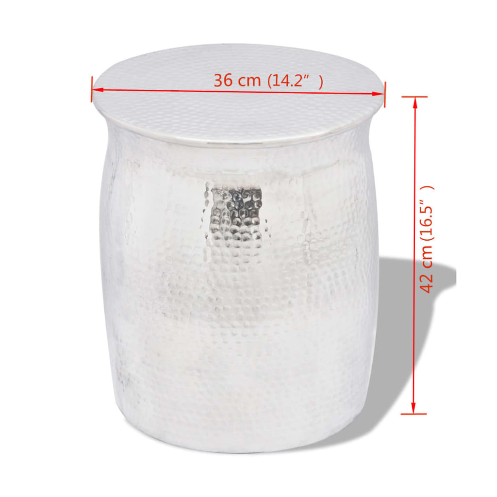 Sidebord DIV. Hamret aluminiumskrakk/ sidebord sølv