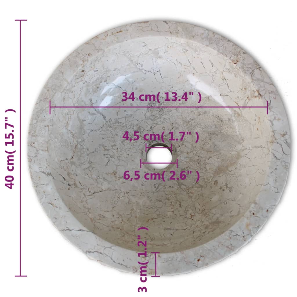 Baderomsvask marmor 40 cm krem