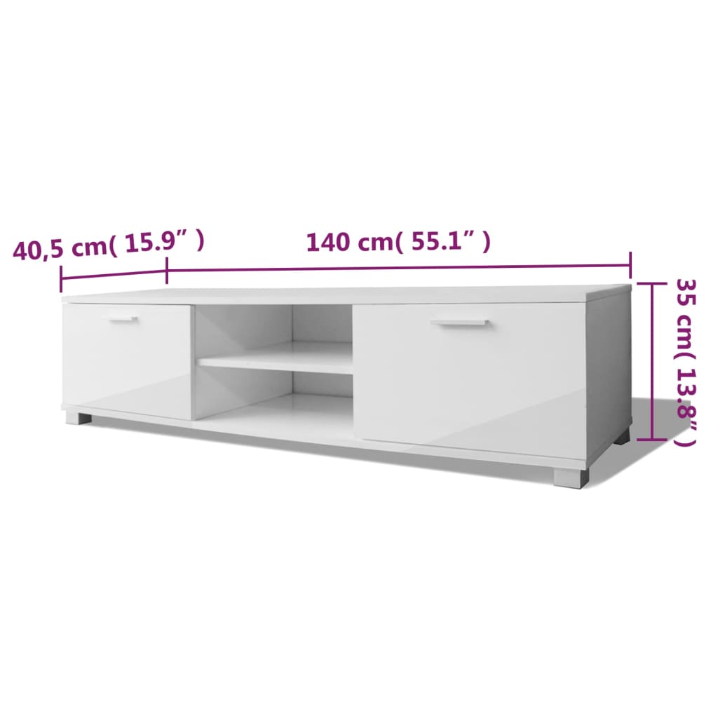 TV-Møbel Høyglans Hvit TV-benk 140x40,5x35 cm