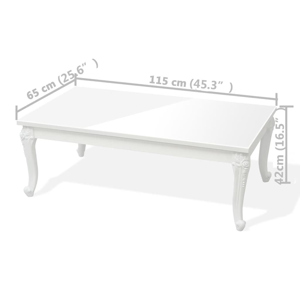 Salongbord Sofabord Høyglans Hvit 115x65x42 cm