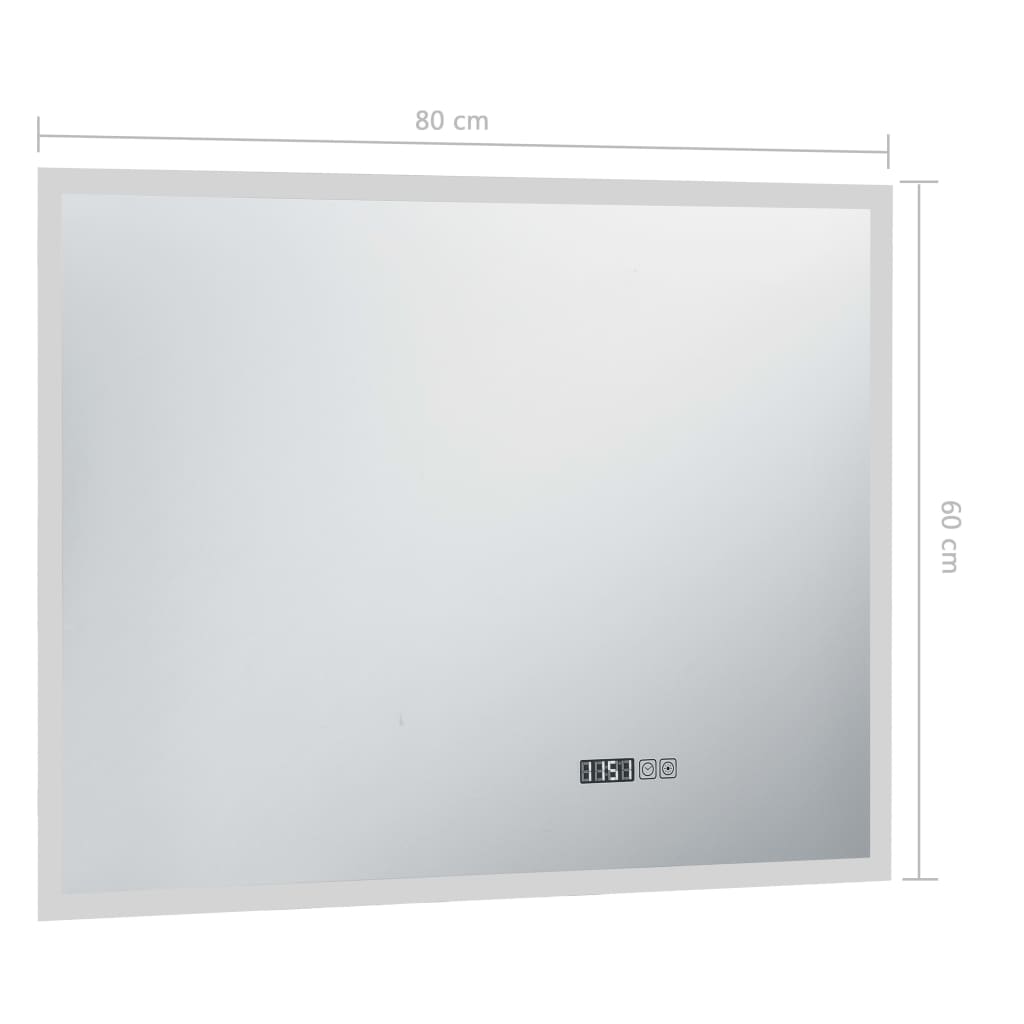 Baderomsspeil LED med berøringssensor og tidsvisning 80x60 cm