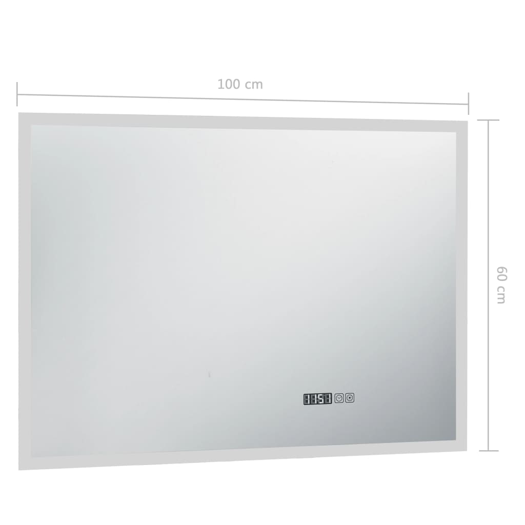 Baderomsspeil LED med berøringssensor og tidsvisning 100x60 cm