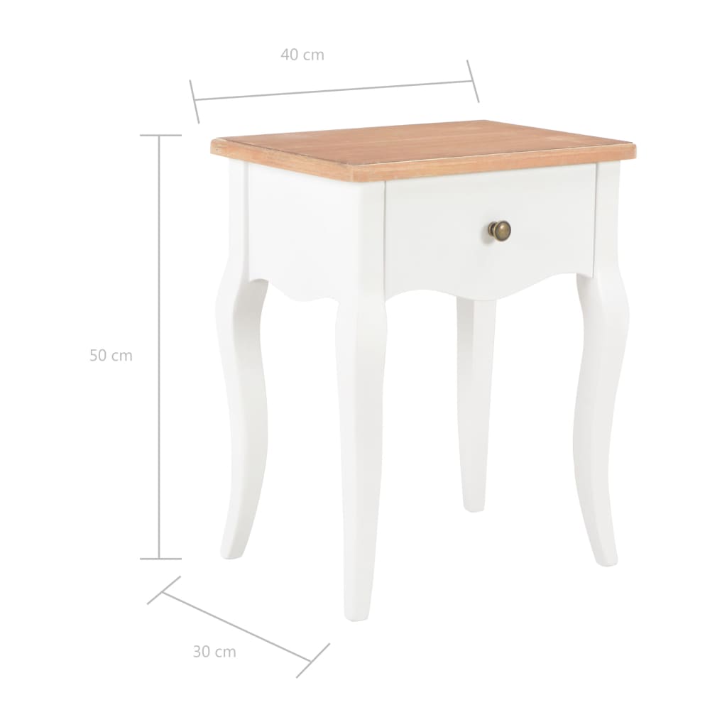 Nattbord hvit og brun 40x30x50 cm heltre furu