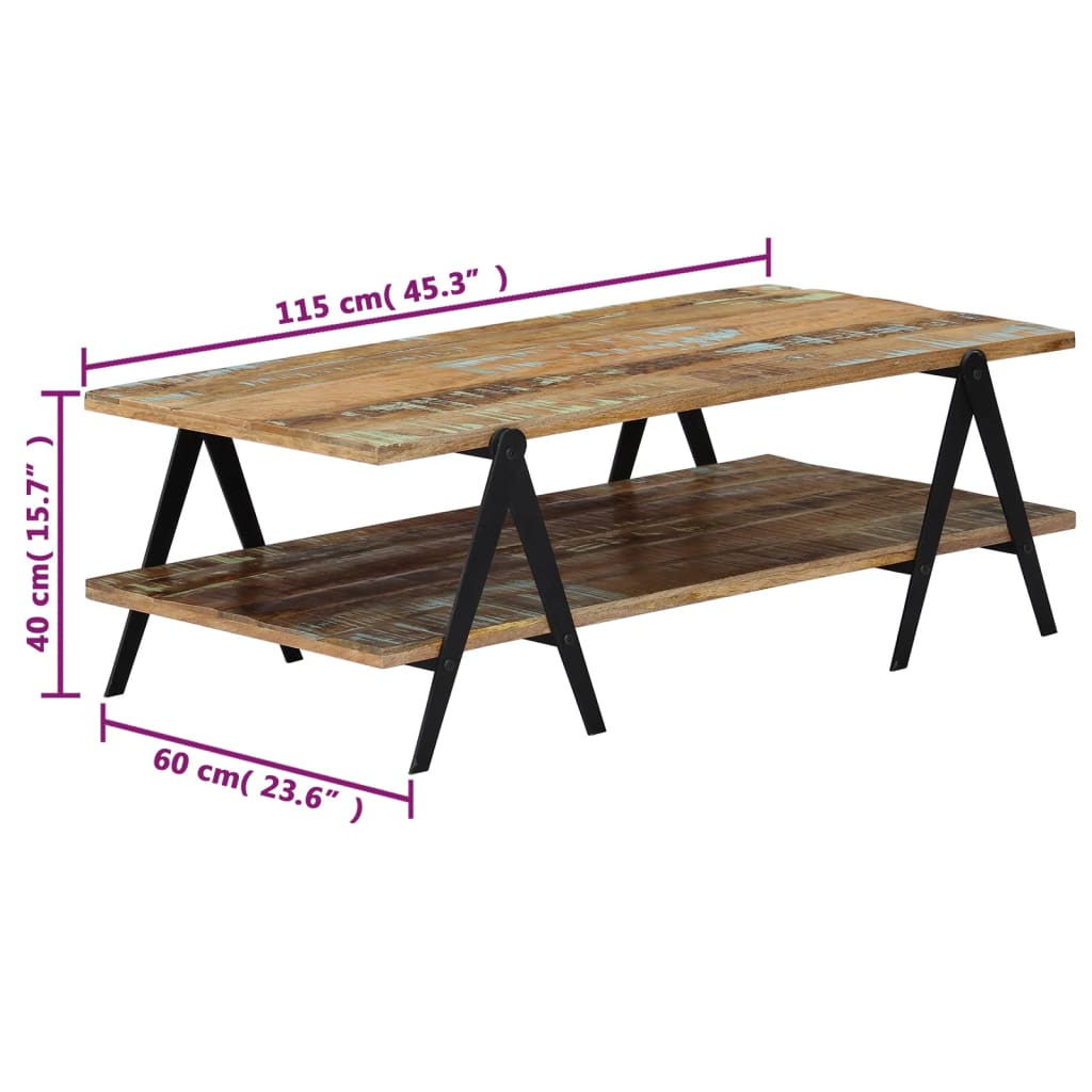 Salongbord Sofabord Tre Gjenvunnet Heltre 115x60x40 cm