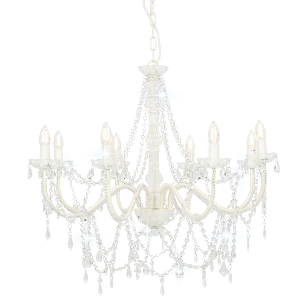 Taklampe Lysekrone med perler Hvit 8 x E14 pærer